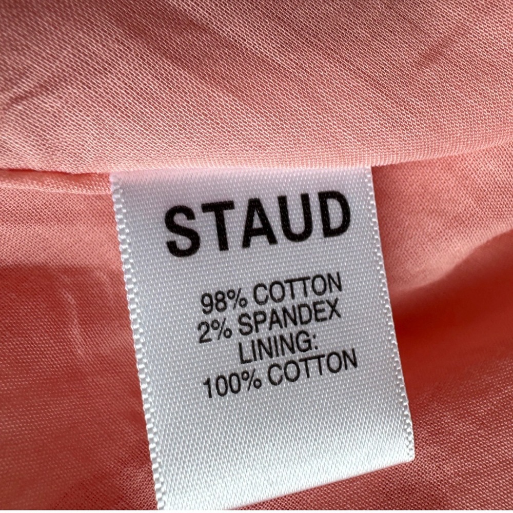 Staud Elio Off Shoulder Mini Dress Coral Pink Cotton Poplin Tiered Size 8 luxury - Picture 4 of 12